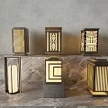 Modern Luxury Outdoor Lights with Square Geometric Patterns on Marble Countertop Gray Background