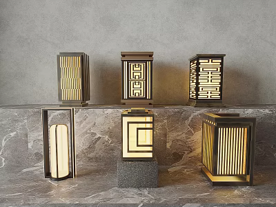 Modern Luxury Outdoor Lights with Square Geometric Patterns on Marble Countertop Gray Background 3d model