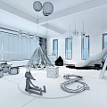 Colorful Kids Playroom Interior Design With Blue Cloud Ceiling Slide And Toy Train Track