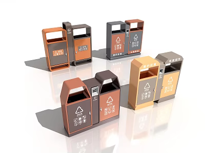 Public Facilities Featuring Multiple Colorful Recycling Trash Bins For Waste Sorting 3d model