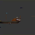 Colorful Patterned Small Boat With Flag And Floating Objects Airplane Orange Purple Items
