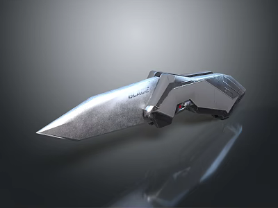 Futuristic Metallic Folding Knife Featuring Sharp Blade And Geometric Handle Design 3d model