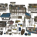 Rustic Wooden Shacks With Blue Pink Roofs Boats And Clotheslines