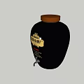 Traditional Black Ceramic Wine Jar With Golden Lid And Vintage Label