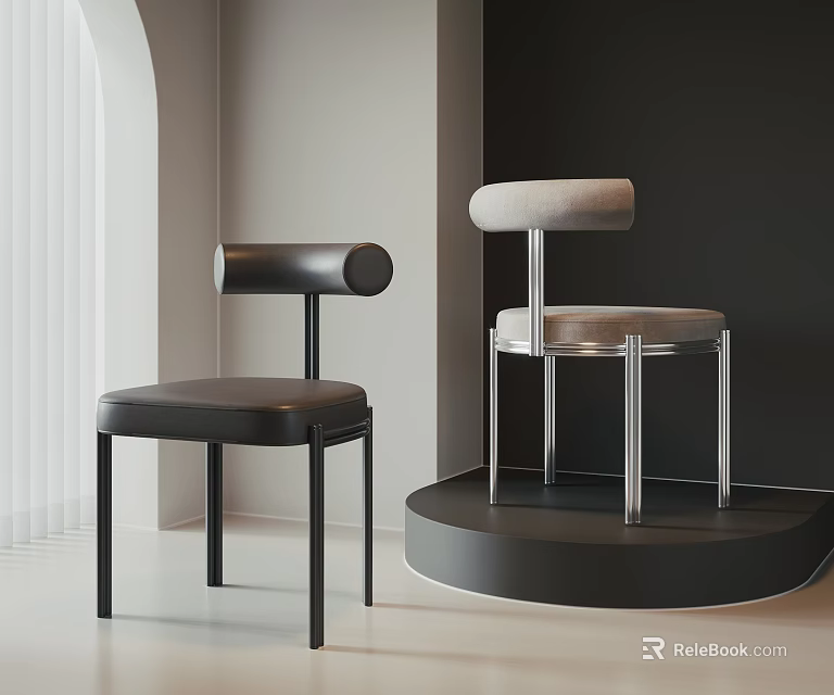 Modern Leisure Chairs With Leather And Velvet Upholstery Metal Frames In Minimalist Indoor Setting 3d model 