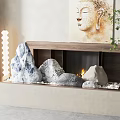 Organic Stone Elements And Wooden Structure In Modern Interior Decor