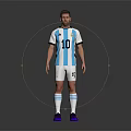 Male Football Player In Argentina Number 10 Jersey With White Shorts And Purple Shoes