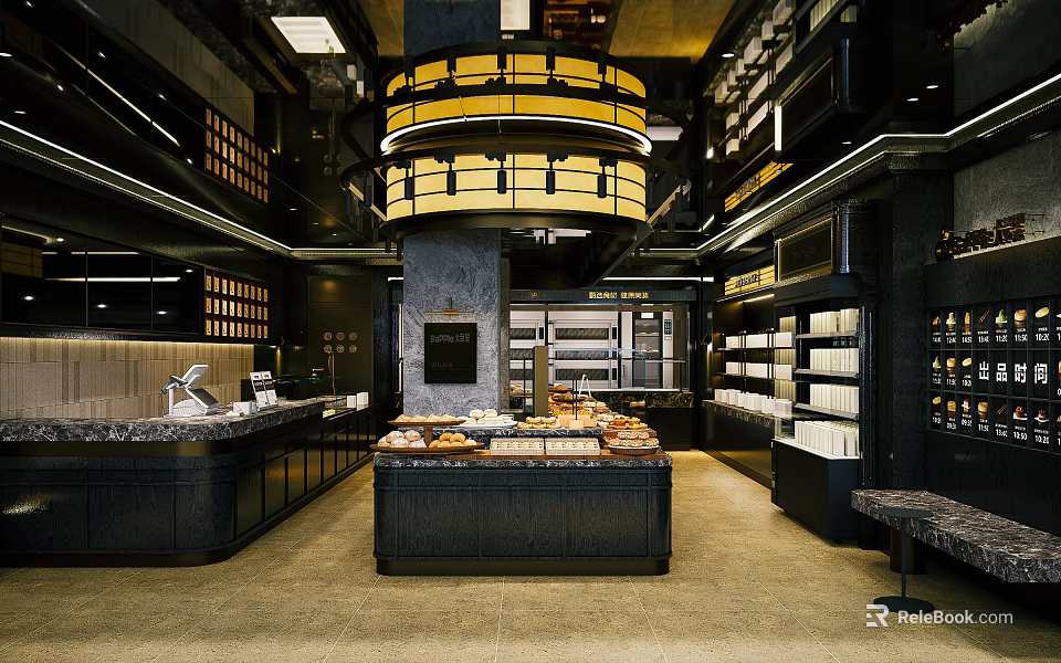 Modern Dessert Shop Interior With Display Counter And Fresh Pastries Selection 3d model 