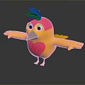 Cute Bird With Yellow Body Red Heart Shape Blue Head Feather And Open Wings