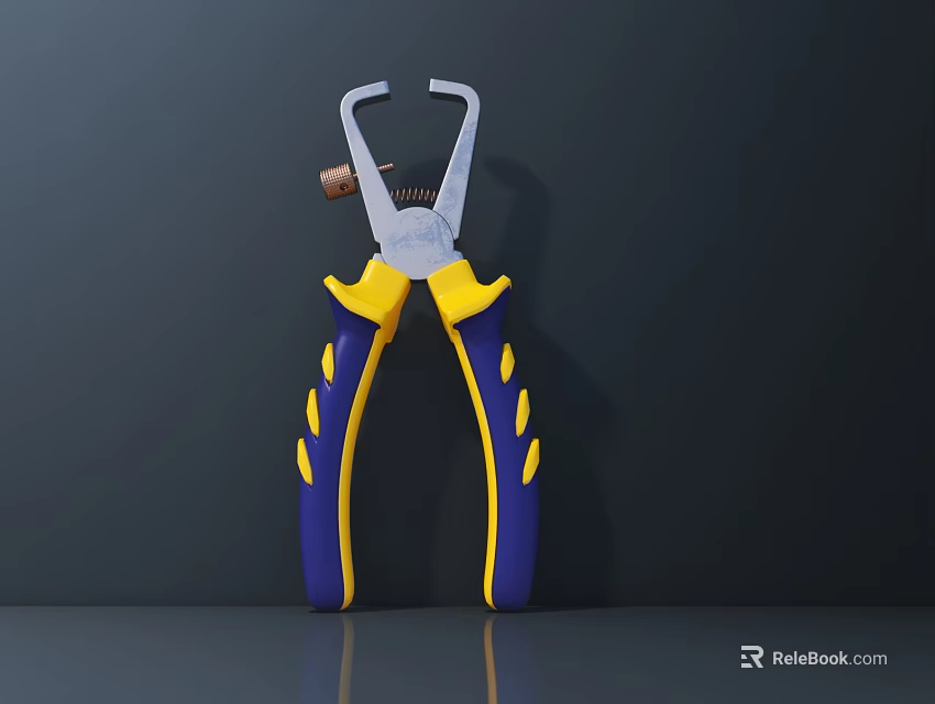 Professional Commercial Plier with Blue Yellow Handles Silver Jaw Holding Small Metal Part 3d model 