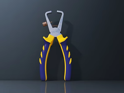 Professional Commercial Plier with Blue Yellow Handles Silver Jaw Holding Small Metal Part 3d model