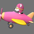Cute Bear Wearing Pink Hat And Yellow Goggles On Pink Toy Airplane With Yellow Wings