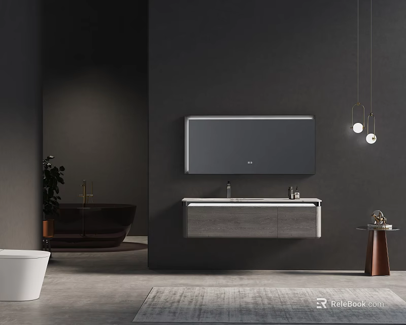 Modern Wall Mounted Bathroom Vanity Cabinet With Mirror Sink And Lighting Fixtures 3d model 