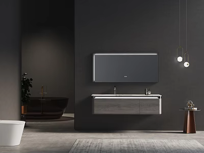 Modern Wall Mounted Bathroom Vanity Cabinet With Mirror Sink And Lighting Fixtures 3d model