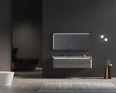 Modern Wall Mounted Bathroom Vanity Cabinet With Mirror Sink And Lighting Fixtures 3d model