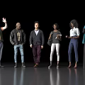 Diverse Group of People Standing Together on Gray Floor with Dark Background