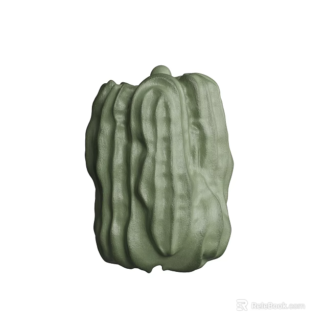 Green Wavy Texture Ceramic Vase With Fresh Flowers For Home Decoration 3d model 