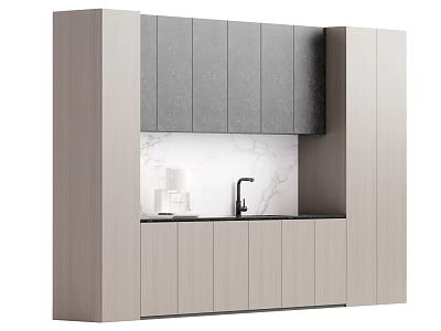 Modern Sideboard Interior Design with Grey Light Wood Cabinets and White Marble Countertop 3d model
