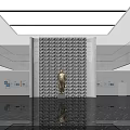 Minimalist Modern Reception Lobby With Polished Marble Floor And Central Bronze Statue Elegant Decoration