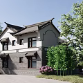 Traditional Chinese Style Courtyard House With Overhanging Eaves Grey Tiles And White Walls