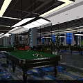 Modern Billiard Room Interior With Multiple Green Felt Tables And Lighting 3d model