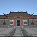 Traditional Chinese Ancient Architecture With Eaves Tile Roof Red Columns And Stone Pathway