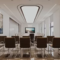 Modern Conference Room Interior With Long Table Bookshelf Large Windows And Ceiling Light 3d model