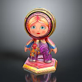 Colorful Decorative Doll Featuring Purple Outfit Pink Base and Golden Trim for Home Decoration