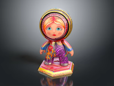 Colorful Decorative Doll Featuring Purple Outfit Pink Base and Golden Trim for Home Decoration 3d model
