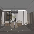 Modern Restaurant Interior With Open Design Chandelier Dining Table And Chairs 3d model