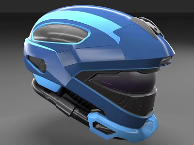 Blue Futuristic Helmet with Transparent Visor and Detailed Black Accents Modern Protective Gear Design 3d model