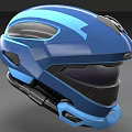 Blue Futuristic Helmet with Transparent Visor and Detailed Black Accents Modern Protective Gear Design