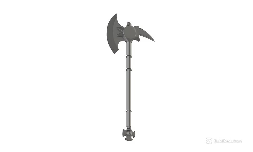 Medieval Battle Axe With Long Metal Handle Double Edged Blade And Sturdy Design 3d model 