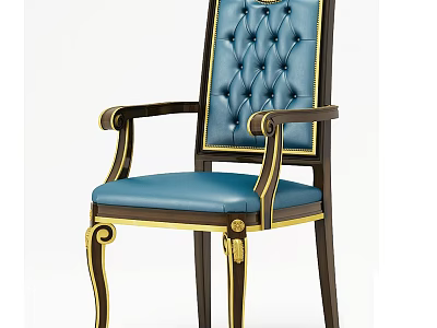 Blue Leather Armchair With Gold Accents And Tufted Back Classic Design 3d model