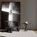 Modern Black And White Polka Dot Leisure Chair With Small Side Table In Bright Interior