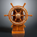 Vintage Wooden Ship Wheel Decorative Ornament Set With Classic Base Design
