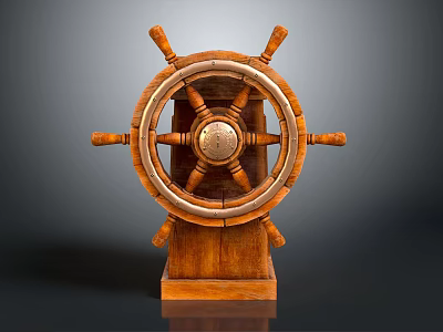 Vintage Wooden Ship Wheel Decorative Ornament Set With Classic Base Design 3d model