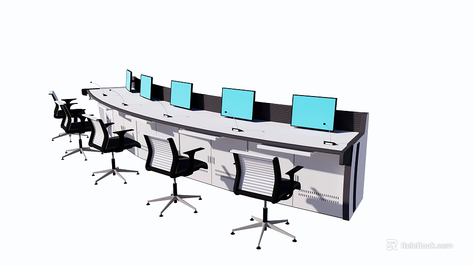 Functional Office Desk With Multiple Monitors And Ergonomic Office Chairs Setup 3d model 