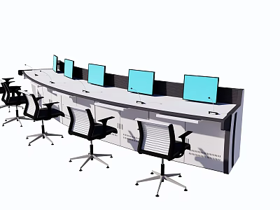Functional Office Desk With Multiple Monitors And Ergonomic Office Chairs Setup 3d model