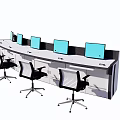 Functional Office Desk With Multiple Monitors And Ergonomic Office Chairs Setup 3d model