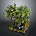 Modern Tropical Miniature Landscape With Palm Trees Thatched Hut And Pool