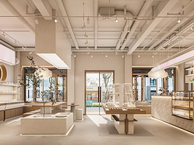Modern Minimalist Dessert Shop Interior With Display Cases Counters And Natural Light 3d model