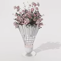 Elegant Banquet Hall Decor With Pink Flower Arrangement In White Metal Mesh Vase