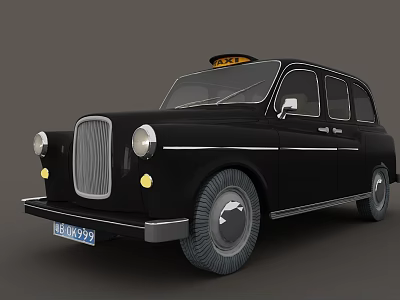 Vintage Black Taxi Car With Yellow Taxi Sign And Classic Design 3d model