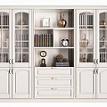 Modern White Bookcase With Glass Doors Drawers Books And Decorative Items