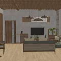 Cozy Natural Living Dining Room Interior With Wooden Ceiling Rattan Sofa And Dining Table