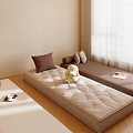 Minimalist Japanese Room Interior With Tatami Mat Brown Cushions And Window Bench