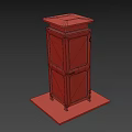 Vintage Red Phone Booth With Glass Doors On Concrete Pedestal Base