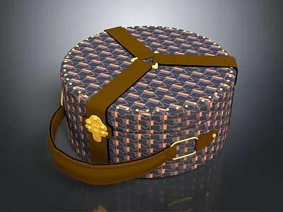Round Patterned Clothing Storage Bag With Brown Straps Gold Buckles And Handheld Design 3d model
