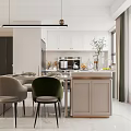 Modern Living And Dining Area Interior With White Sofa Circular Pendant Lights And Abstract Paintings